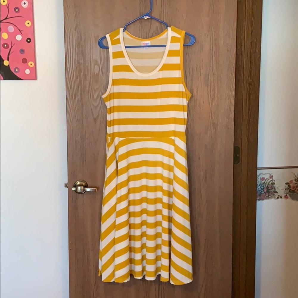 XL Sundress (Lularoe) - Gold and White stripe